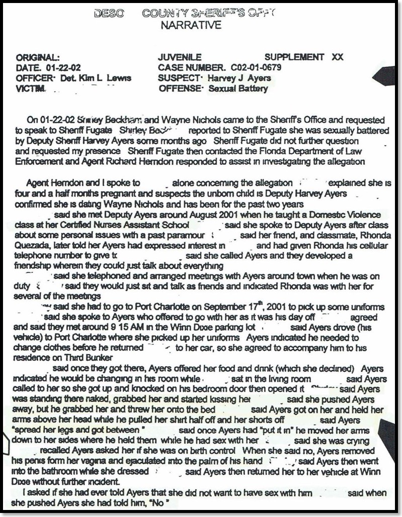 Harvey Ayers was investigated for Sexual Assault 2